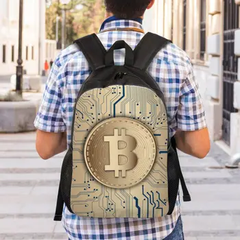 Bitcoin CPU Circuit Board Backpack School College Student Bookbag Talpins 15 colių nešiojamojo kompiuterio kriptovaliutos blokų grandinės geek krepšiai 5