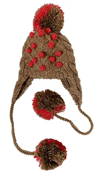 BomHCS Pompom Earmuff Beanie Women Earflap Kepurės kepurė su mažais mazgais Dvigubos spalvos