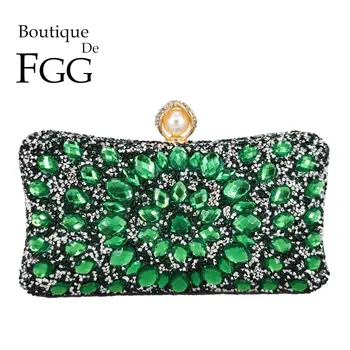 Boutique De FGG Synthetic Pearl Clasp Women Green Evening Bags and Clutches Bridal Wedding Rhinestone Handranks Party Purse Bag