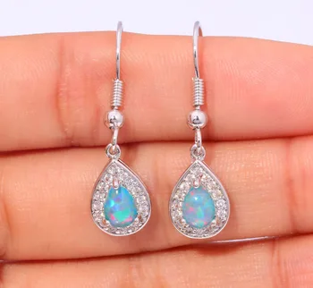 CiNily Created White Rainbow Blue Fire Opal Cubic Zirconia Silver Plated Wholesale Women Jewelry Drop auskarai 1 1/4