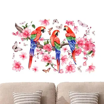 Creative Removable Cartoon Peach Blossom Parrot Wall Stick Tree Wall Stick Home Cabinet Living Room Background Decor Lipdukai
