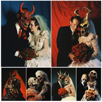 Creepy Devil Newlyweds Abstract Wall Art Canvas Painting Devil Lover Gothic Photo Vintage Art Poster Print Home Decor Unframed