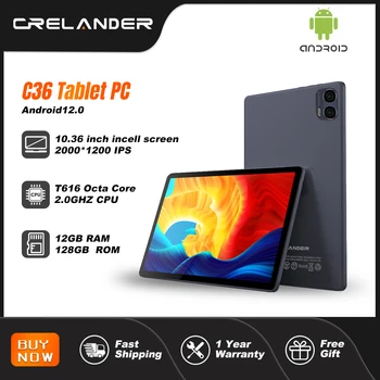 CRELANDER C36 Tablet PC 10.36 colių 2K Incell ekranas Octa Core 12GB+128GB Dviguba kamera 2.4G+5G WiFi GPS planšetinis kompiuteris Android 12