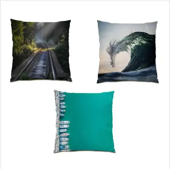Dekoratyvinės mėtomos pagalvės svetainei Poliesterio lininės pagalvėlės užvalkalas 45x45 Patogus gamtos peizažas Namų dekoravimas E1130