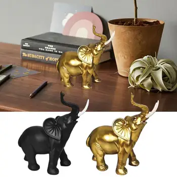 Derva Dramblio statulos Dekoratyvinės šiuolaikinės gyvūnų skulptūros ornamentai Patvarus tikroviškas dramblio amatas stalo darbalaukio dekorui