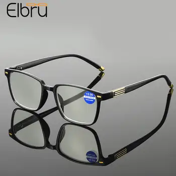 Elbru Anti-mėlynos šviesos skaitymo akiniai Moterys Vyrai Retro Juodas kvadratinis rėmelis Presbiopija Optiniai akiniai Hiperopija Akiniai +1+2+4