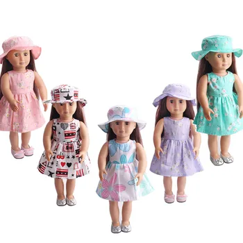 Fashion Countryside Style Lėlių drabužių komplektas 18inch Amerikos lėlių gėlių suknelė Kepurės apranga 1/4 lėlių aksesuarai Vaikiški žaislai