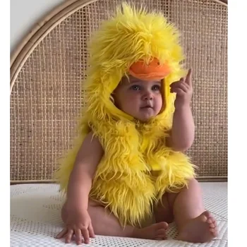 Geltonas pūkuotas mažas mielas kūdikių anties kostiumas pilnas užtrauktukas kūdikis gyvūnas Helovinas Cosplay 2024 Purim apranga Naujas atvykimas