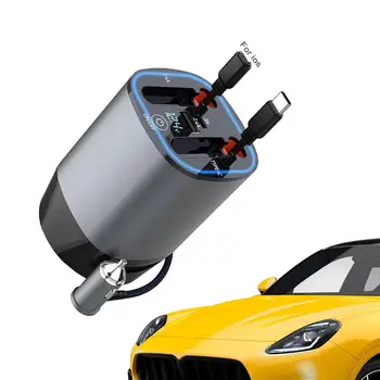 Greitas automobilinio telefono įkroviklis 5 in 1 išmanusis automobilio greitasis įkroviklis su dviem ištraukiamais laidais 100w automobilinis difuzorius LED žibintų apsauga