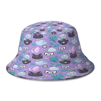 Herb Witch Nikury Cat Paw Foot Bucket Bucket For Women Men Students Foldable Bob Fishing Hats Panama Cap Streetwear