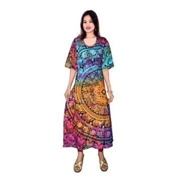 Indijos moteriškos medvilnės suknelė Patchwork suknelė Tye Dye Frock Kurtis Geometrinis multi