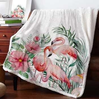 Ins stilius Tropiniai augalai Flamingai Antklodės Žiema Šilta kašmyro antklodė Biuro sofa Minkštas mesti antklodė Vaikiška lovatiesė