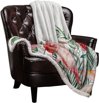 Ins stilius Tropiniai augalai Flamingai Antklodės Žiema Šilta kašmyro antklodė Biuro sofa Minkštas mesti antklodė Vaikiška lovatiesė 1