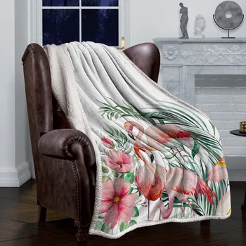 Ins stilius Tropiniai augalai Flamingai Antklodės Žiema Šilta kašmyro antklodė Biuro sofa Minkštas mesti antklodė Vaikiška lovatiesė 2