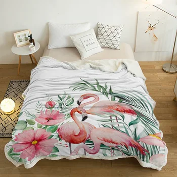 Ins stilius Tropiniai augalai Flamingai Antklodės Žiema Šilta kašmyro antklodė Biuro sofa Minkštas mesti antklodė Vaikiška lovatiesė 3