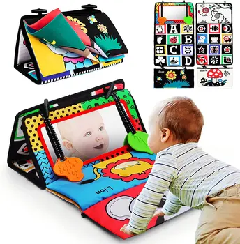 Juoda ir balta Kūdikio grindų veidrodis Pilvuko laikas Jutiminiai kūdikių žaislai 6 12 mėnesių Žaislai kūdikiams Montessori vystymasis Nuskaitymo žaislai