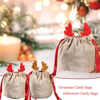 Kalėdiniai saldainių maišeliai ragų krepšiai Aksominis traukimas Styginis Zuikis Dovanų pakavimo maišeliai Dropshipping Krepšiai Vakarėlio dekoravimas 2023 Navidad Naujas