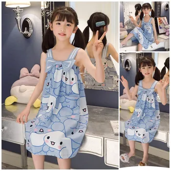 Kawaii Animacinis filmas Sanrio Kuromi Kids Naktiniai marškiniai Vasaros anime Cinnamoroll princesės suknelė Trumpomis rankovėmis Pižama Suknelė Mergaitė Namų apranga