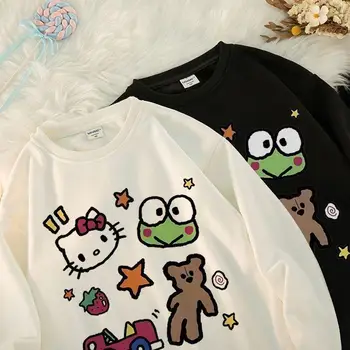 Kawaii Sanrio Hello Kitty Anime Children Pure Cotton Sweater Cartoon Cute Comfortable Spring Autumn Season Laisvas megztinis su gobtuvu