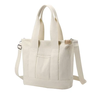kelių kišenių krepšys su užtrauktuku, drobinė japoniška rankų darbo rankinė su skyriais, daugiafunkcis baltas patvarus