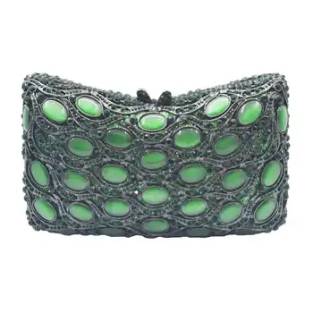 KHNMEET Green Clutch Bags Ladies Evening Bags Luxury Crystal U Shape Green Party Purse Crossbody Bags SC998