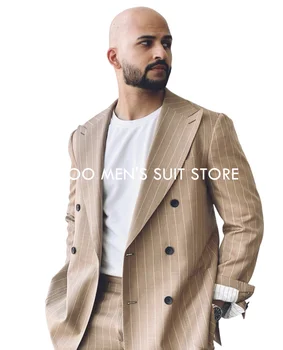 Klasikiniai dvispalviai dryžuoti vyriški kostiumai/Blazer Slim Wedding Male Groom Tuxedos Suit Prom (Švarkas+Kelnė)Kostiumas Homme drabužiai