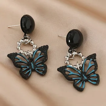 Korėjiečių temperamentas Tuščiaviduriai drugelio auskarai moterims Vintažiniai juoda gėlė Rožė Pakabinti auskarai Merginos Vestuvių vakarėlio papuošalai