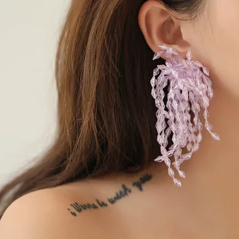 Korėjos nauji populiarūs violetiniai skaidrūs krištolo karoliukai Mados temperamento auskarai moterims Didmeninė prekyba papuošalais