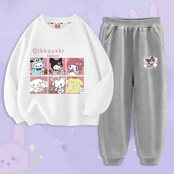Kulomi Hello Kitty Anime Kawaii Anime Sanrio kelnės su gobtuvu Drabužiai Mieli Kuromi ilgomis rankovėmis Kūdikių dviejų dalių rinkinys Žaislai vaikams