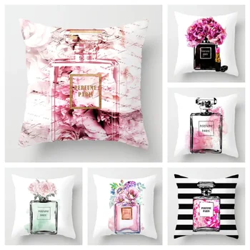 Kvepalų buteliuko pagalvės užvalkalas Mada Moterų mėgstamiausia 50x50cm Namų dekoro sofa Prabangus pagalvėlės užvalkalas 60x60 Pagalvės užvalkalo dekoravimas