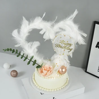 LED plunksnų tortas Topper gimtadienio vestuvinis tortas Vakarėlio torto dekoravimas Kepimo desertas Valentino dienos tortas Viršutinis dekoro reikmenys