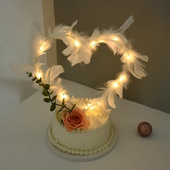 LED plunksnų tortas Topper gimtadienio vestuvinis tortas Vakarėlio torto dekoravimas Kepimo desertas Valentino dienos tortas Viršutinis dekoro reikmenys 1