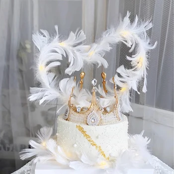 LED plunksnų tortas Topper gimtadienio vestuvinis tortas Vakarėlio torto dekoravimas Kepimo desertas Valentino dienos tortas Viršutinis dekoro reikmenys 2
