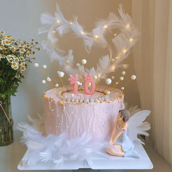 LED plunksnų tortas Topper gimtadienio vestuvinis tortas Vakarėlio torto dekoravimas Kepimo desertas Valentino dienos tortas Viršutinis dekoro reikmenys 4