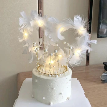 LED plunksnų tortas Topper gimtadienio vestuvinis tortas Vakarėlio torto dekoravimas Kepimo desertas Valentino dienos tortas Viršutinis dekoro reikmenys 5