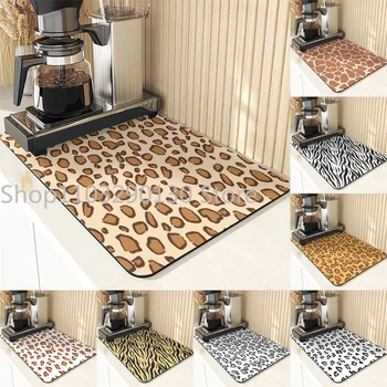 Leopardo stiliaus padėkliukai Virtuvės puodeliai Įdėkite puodelį Kilimėlis Priedai Juostinis spausdinimas Stalo pagalvėlės Indai Sugeriantis džiovinimo kilimėlis virtuvei
