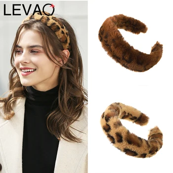LEVAO Winter Leopard Print Faux Fur Hairbands Women Plush Soft Headband Headwarp Girls Hair Hoop Warm Hair Accessories New 2022
