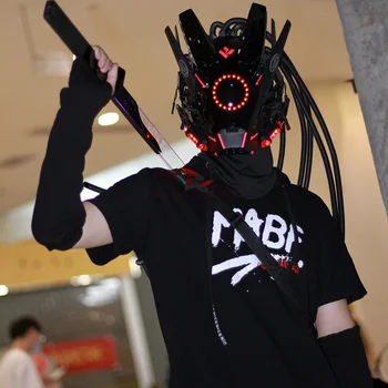 Light Shinobi Samurajų kaukė Cyberpunk šalmas Metaverse Cosplay Dreadlocks Šauni kaukė Vaikai Graži Helovino dovana