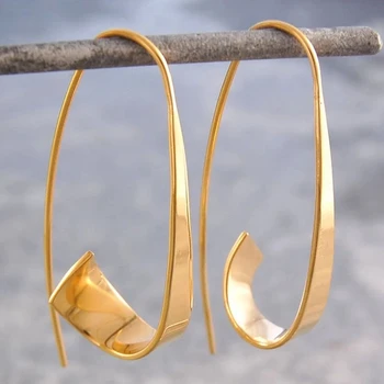 Long Hook Spiral Hoop auskarai moterims Papuošalai Fashion Gold Color Geometrinis metalas Pareiškimas auskaras