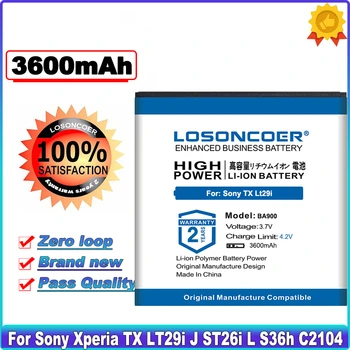 LOSONCOER 3600mAh BA900 skirta Sony Ericsson Xperia TX LT29i Baterija J ST26i L S36h C2105 E1 J L M C2104 C1904 C1905 SO-04D AB-0500