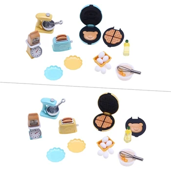 Lėlių namų mini modeliavimas Virtuvės maisto gaminimo rekvizitai Miniatiūrinė maisto žaidimo scena Mini šluotelės vaflinės krosnies modelis