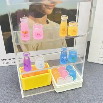 Mažų vaisių jogurto buteliukas Spalvingi miniatiūriniai pieno buteliai su vaisiais Jogurto modelio ornamento žaislas 