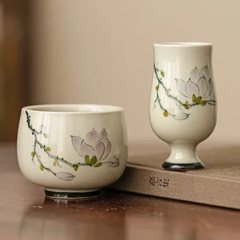 Medžio pelenai Rankomis dažyta orchidėjų meistro taurė Kvepiantis puodelis Kinų retro arbatos rinkinys Kung Fu maža keramika Asmeninis ypatingas