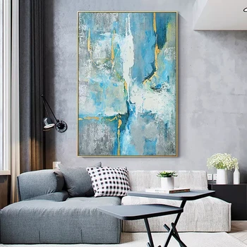 Meno kūrinių dizainerio paveikslas Neįrėmintas pigus drobės paveikslėlis Mėlynas akrilas Abstraktus modernus menas Restoranas Sienų dekoravimas One Picec