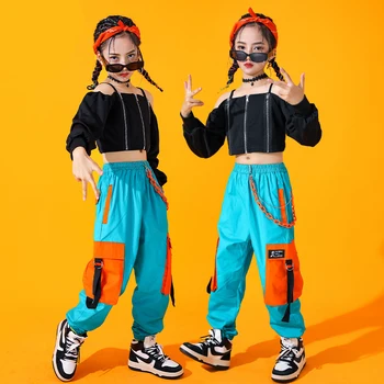 Merginos Džiazo šokių drabužiai Apranga Hip Hop Šokių apranga Nuo pečių Laisvos kelnės Gatvės šokio spektaklis Sceninis kostiumas YS2828
