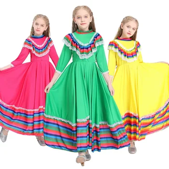 Merginos nuostabios Jalisco Tradicinis Gvadalacharos Meksikos liaudies šokėjo kostiumas Galimos 3 spalvos