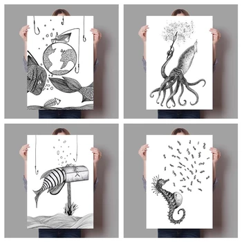 Modulinė drobė HD Spausdina paveikslėlius Jūrų arkliukas Žuvis Sienų meno tapyba Kalmarai Jūrų gyvenimas Namų dekoro plakatai svetainei Be rėmo