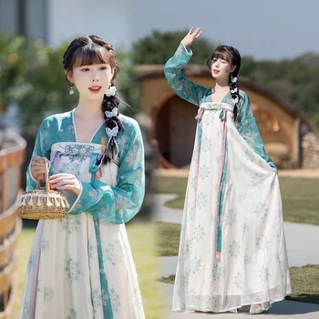 Moterys Hanfu mikro siuvinėtos Spausdintos Han mielos dviejų dalių Tradicinis Hanfu kostiumas Moterų gradiento spalvų vasara