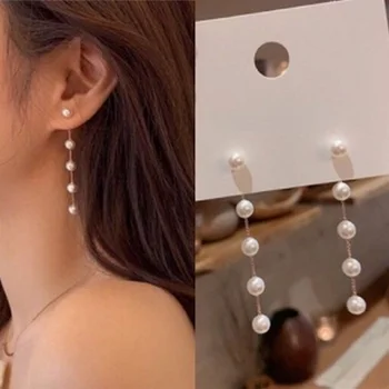 Moterys ir juvelyrikaEuropa ir Amerika 2023 Pažangūs nauji sidabro adatos perlų auskarai ilgos grandinės puokštė