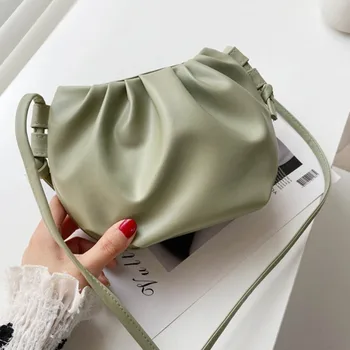 Moterų krepšys per petį Mažas odinis kryžminis krepšys Moteriškas vienspalvis plisuotas dizainas Ladies Messenger krepšys Mini užtrauktukas Debesų krepšys